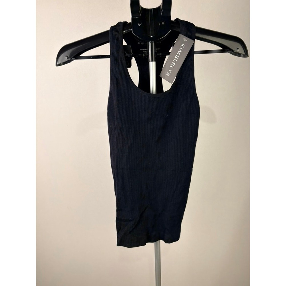 Kimberly C Black Ribbed Racerback Tank Top YPS-3462BLACK Medium NWT